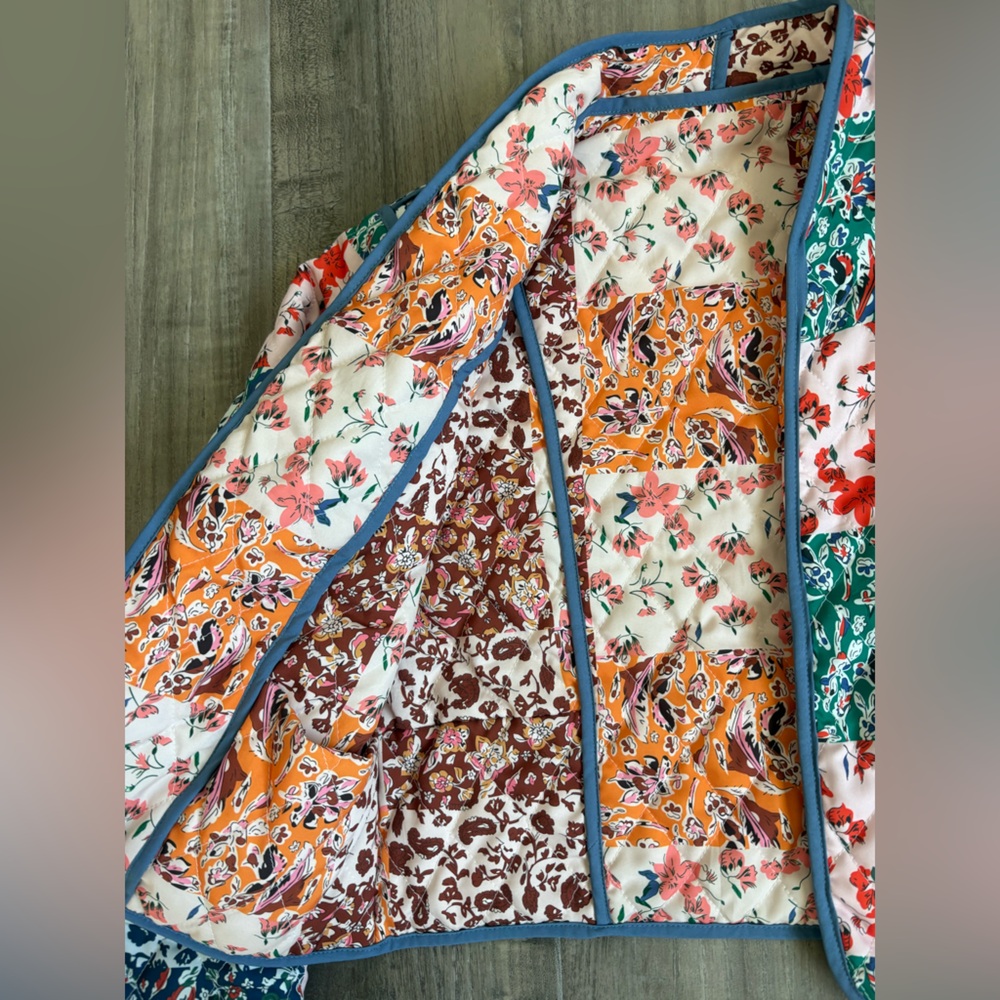 Reversible Patchwork Quilted Jacket Cropped Flora… - image 2